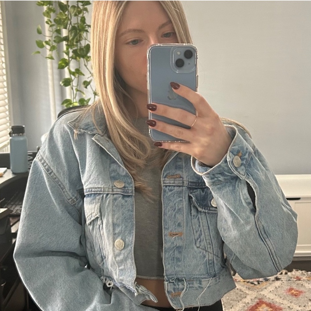 Zara Light Blue Denim cropped Jacket